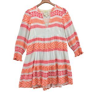 Sail To Sable Geo Stripe Tunic Dress Orange Pink White Jacquard Long Sleeve Sz S